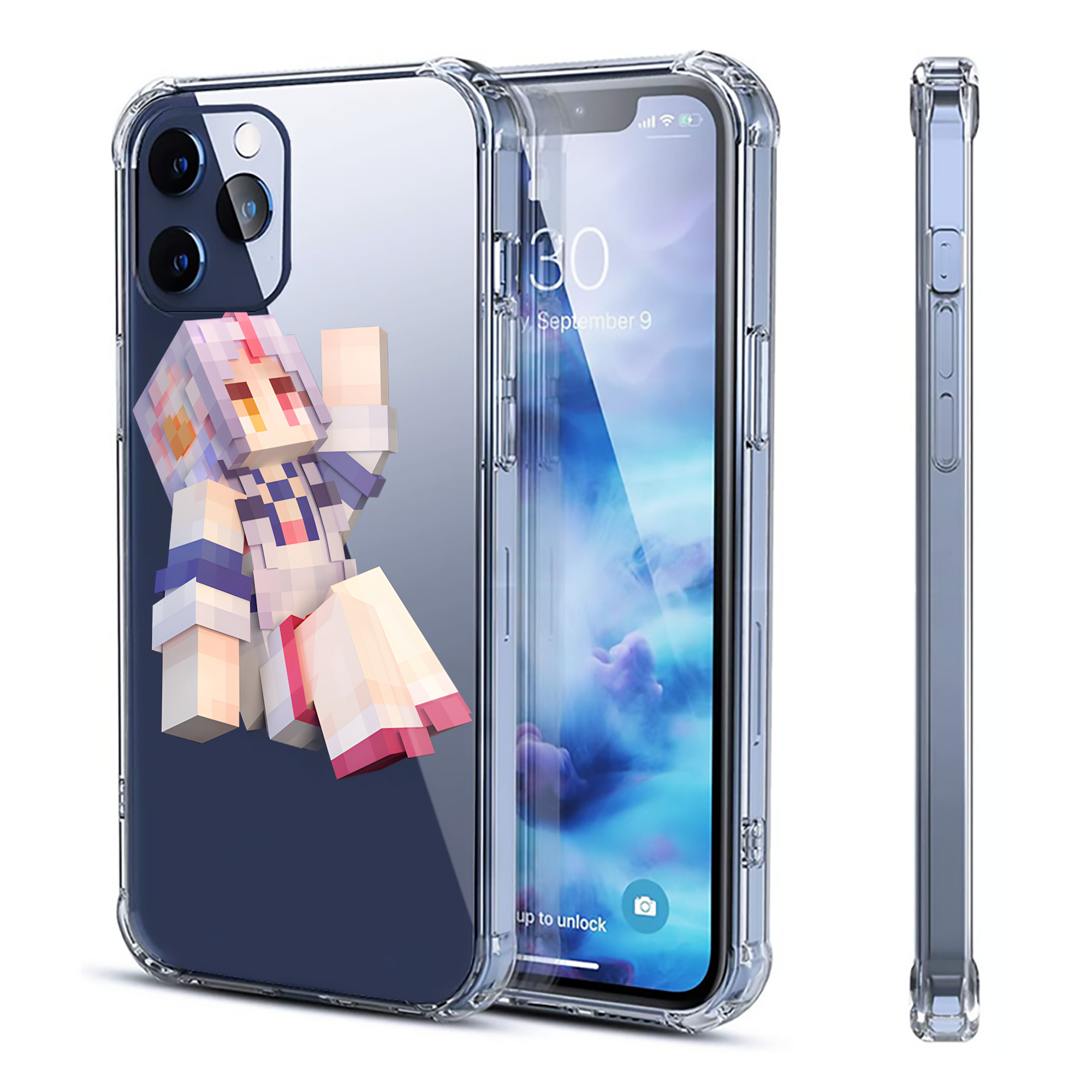 （画像用） マインクラフト ブロックの世界 Minecraft MC Block world 【iPhone 12シリーズ対応】透明スマホケース（クリアソフトケース）